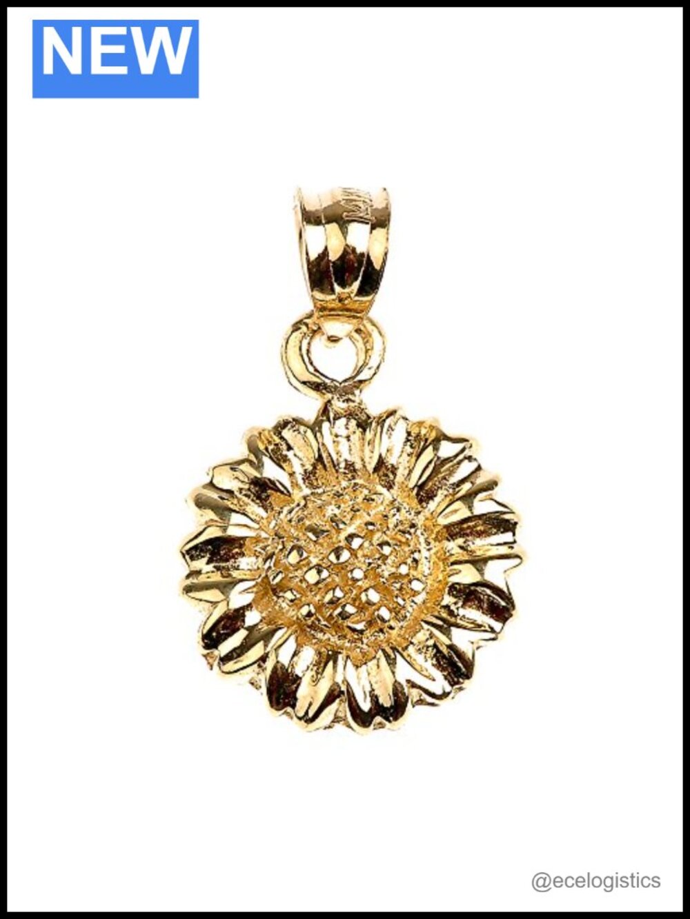 10k Yellow Gold Sunflower Charm Pendant Polished Solid Gold Necklace Bracelet